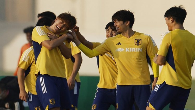 Japan's Takefusa Kubo with teammates during training.