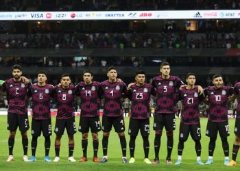File | Mexico line up during the national anthems before the match against El Salvador