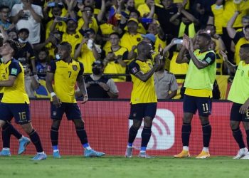 [File Image] : Enner Valencia celebrates with his teammates after scoring