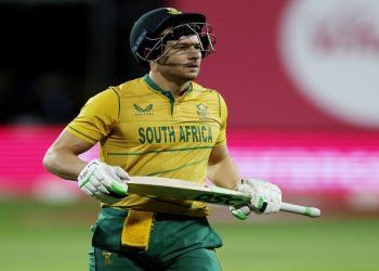 South Africa's David Miller looks dejected after losing his wicket during the T20 Series between England and South Africa at the Seat Unique Stadium in Bristol, Britain on 27 July 2022.