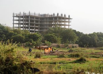 A view of a building under construction along the Niger river, in Bamako, Mali February 19, 2022.