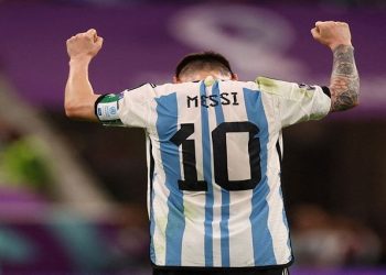 Argentina's Lionel Messi celebrates after the match