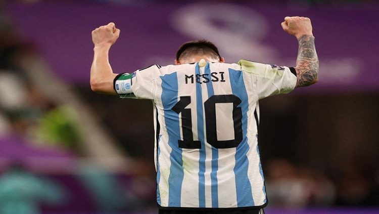 Argentina's Lionel Messi celebrates after the match