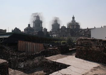 A general view of the Templo Mayor where several ritual offerings have recently been found.
