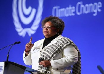 Barbados Prime Minister Mia Amor Mottley speaks during the opening ceremony of the UN Climate Change Conference (COP26) in Glasgow, Scotland, Britain November 1, 2021.