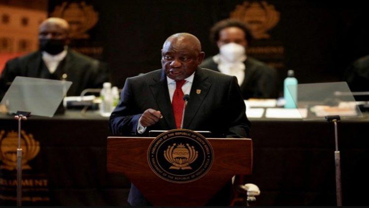 President Cyril Ramaphosa delivers the State of the Nation Address to a joint sitting of the National Assembly and the National Council of Provinces in Cape Town, South Africa, February 10, 2022.