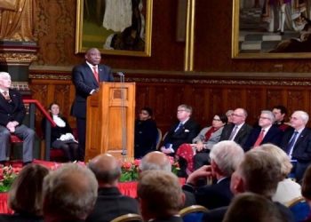 President Cyril Ramaphosa delivers an address to the Joint Sitting of the British Parliament in the Palace of Westminster in London during the occasion of his State Visit to the United Kingdom of Great Britain and Northern Ireland.