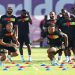 Cameroon's Enzo Ebosse, Pierre Kunde and teammates during training.