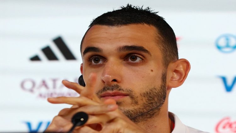 Tunisia's Ellyes Skhiri during the press conference.