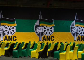 ANC flags and chairs in the party's colours seen at its policy conference earlier this year