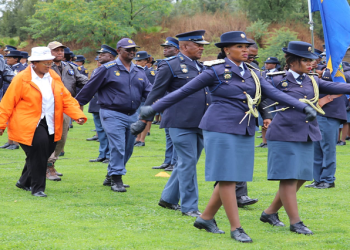 SAPS officers marching at a event