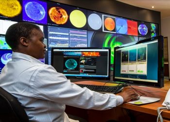 An employee at work at the South African National Space Agency.