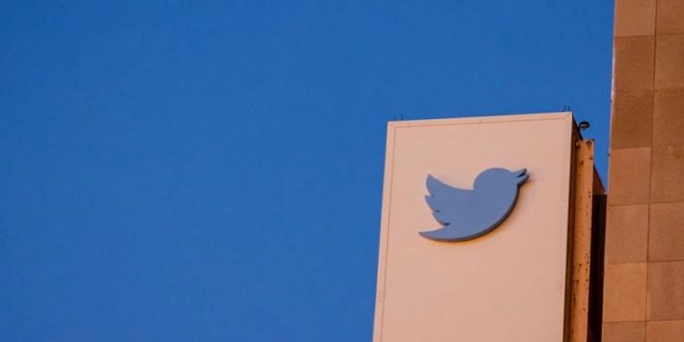 A view of the Twitter logo at its corporate headquarters in San Francisco, California, US, October 27, 2022.