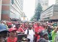 Public servants seen gathering in Pretoria on 22 November 2022 where they handed over a memorandum of demands to National Treasury.