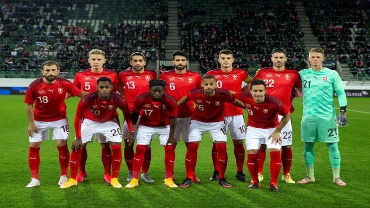 [FILE IMAGE] Switzerland players pose for a team group photo before the match against Croatia at Kybunpark St Gallen.