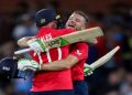 England's Jos Buttler and Alex Hales celebrate after winning the match, T20 World Cup - Semi Final - India v England - Adelaide Oval, Adelaide, Australia - November 10, 2022.