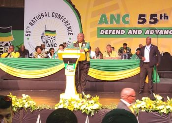 ANC president Cyril Ramaphosa delivering political report at the 55th National Conference.