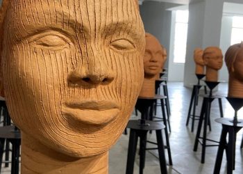 Terra cotta heads seen on display at a museum, a French woman collection representing the remaining Chibok school girls in captivity in Lagos, Nigeria, November 29, 2022.