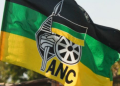 African National Congress (ANC) flag seen at a party event.