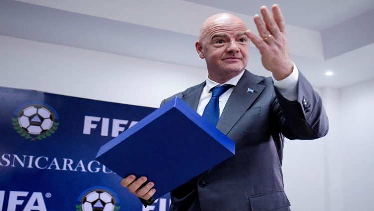 [File Image] : FIFA's President Gianni Infantino gestures during a news conference.