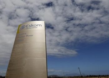 The logo of Eskom is seen outside Cape Town's Koeberg nuclear power plant in this picture taken March 20, 2016.