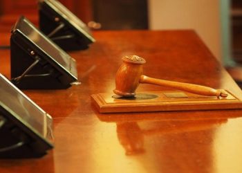 A gavel pictured in a courtroom.