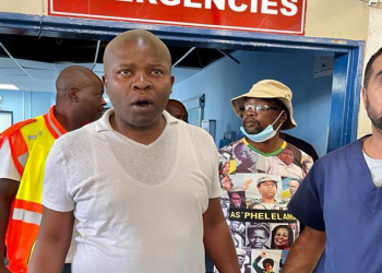 Lebogang Maile visits OR Tambo Memorial Hospital in Boksburg following the gas truck explosion that claimed lives of 18 people.