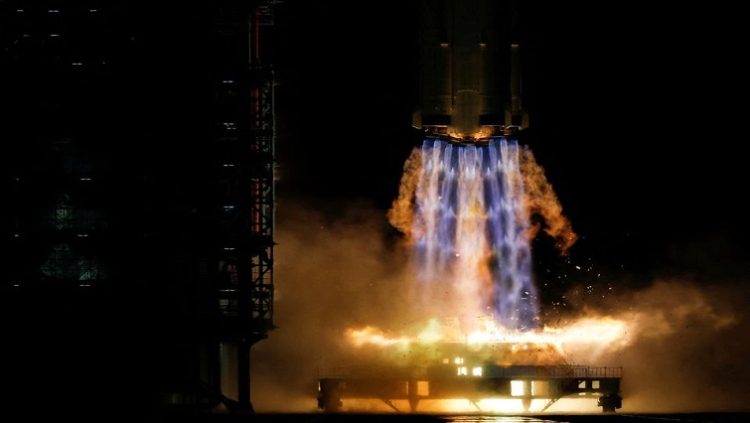 Rocket launch at Jiuquan Satellite Launch Center near Jiuquan, Gansu province, China October 16, 2021.