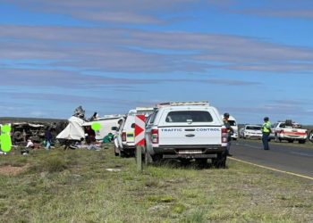 A crash involving three mini-bus taxis and a truck on the N1 between Leeu Gamka and the Prins Albert turn-off in the Karoo.