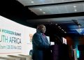 President 
Cyril Ramaphosa is seen addressing the
South Africa Green Hydrogen Summit at Century City in Cape Town, 29 November 2022.