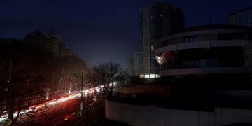 A view shows apartment buildings without electricity during a power outage after critical civil infrastructure was hit by Russian drone attacks, as Russia's invasion of Ukraine continues, in Odesa, Ukraine December 10, 2022.