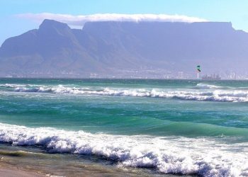 A beach in Cape Town with Table Mountain in the background