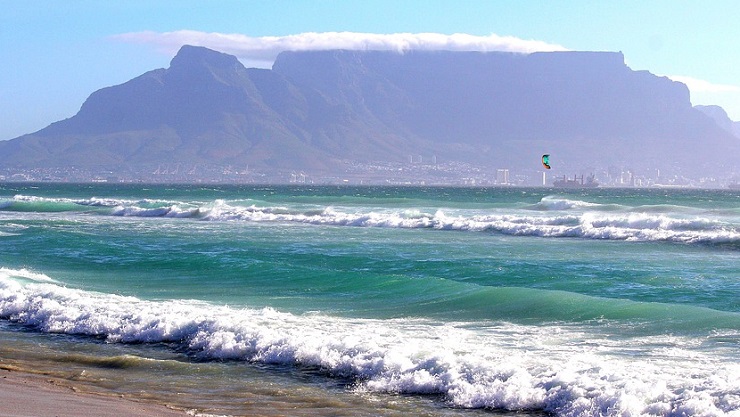 A beach in Cape Town with Table Mountain in the background