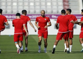 Morocco's Sofyan Amrabat and teammates during training.