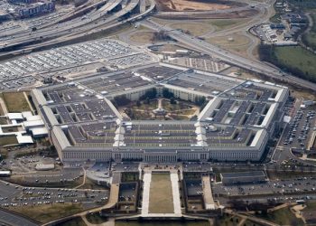 The Pentagon is seen from the air in Washington, US, March 3, 2022, more than a week after Russia invaded Ukraine.