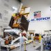 The Surface Water and Ocean Topography (SWOT) radar satellite spacecraft is moved into a transport container inside the Astrotech facility at Vandenberg Space Force Base in California, US, November 18, 2022.