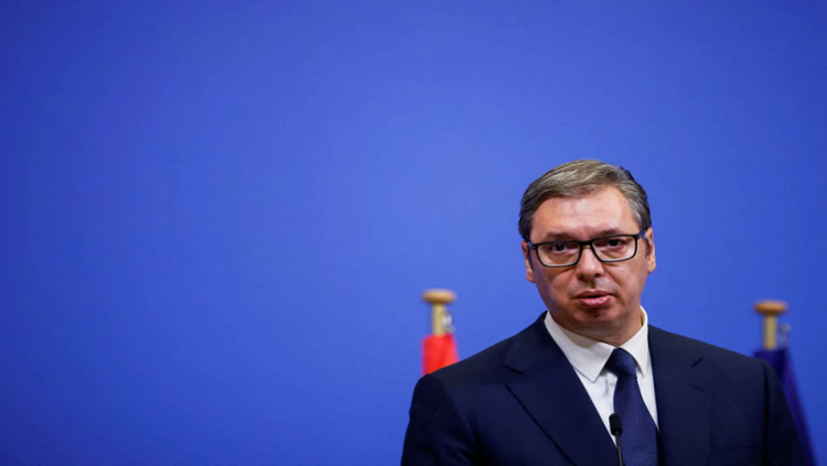 Serbian President Aleksandar Vucic speaks during a joint news conference with NATO Secretary General Jens Stoltenberg (not pictured) at the alliance's headquarters in Brussels, Belgium August 17, 2022.