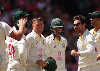 Australia celebrate their test series win over South Africa at the Sydney Cricket Ground