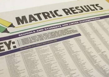 Matric results published in a newspaper.