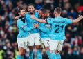 Manchester City players celebrate 4-0 win over Chelsea in FA Cup encounter