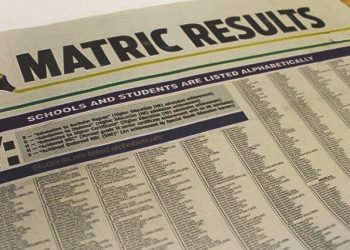 Newspaper article listing schools and students' matric results