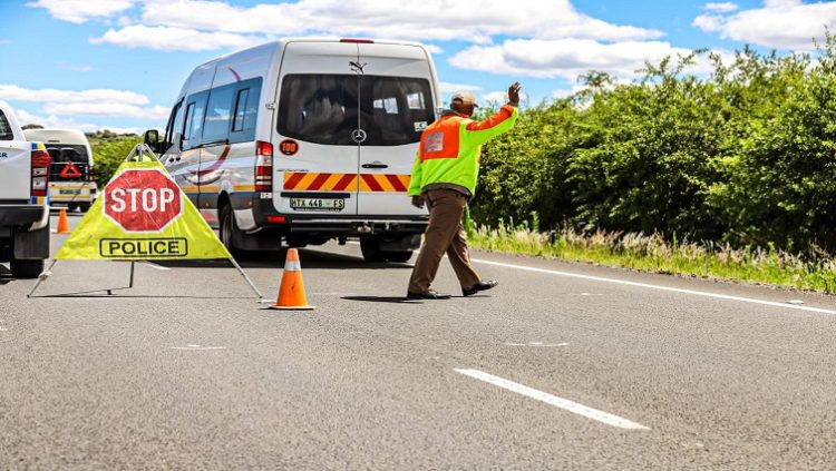 Traffic officials are seen on the N1 in Bloemfontein during a road safety awareness and law enforcement activation on January 07, 2023.