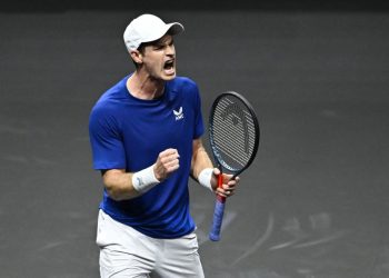 Team Europe's Andy Murray reacts during his match against Team World's Alex de Minaur.