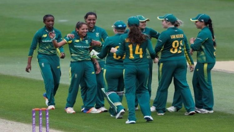 [File Image] South Africa's Shabnim Ismail celebrates with team mates after taking the wicket of England's Sarah Taylor.