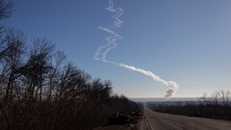 Missiles traces are seen in a sky, as Russia's attack on Ukraine continues, in Donbas region, Ukraine January 25, 2023. REUTERS/Oleksandr Ratushniak