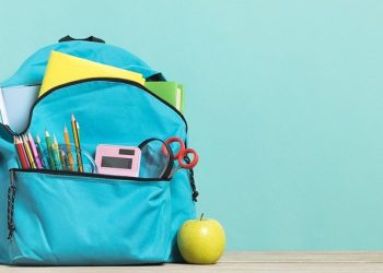 Image of a school bag containing stationery.