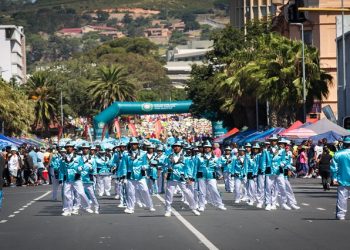 Members of the Voorlopertjies, a troupe leading the parade with glittery outfits of the Tweede Nuwe Jaar minstrel parade in Cape Town.