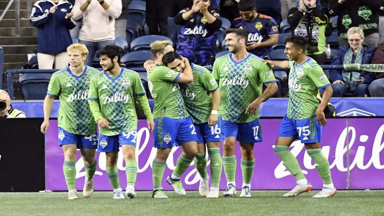 [File Image] : Seattle, Washington, USA; Seattle Sounders midfielder Alex Roldan (16) celebrates with teammates after his goal against the Vancouver Whitecaps during the second half at Lumen Field.