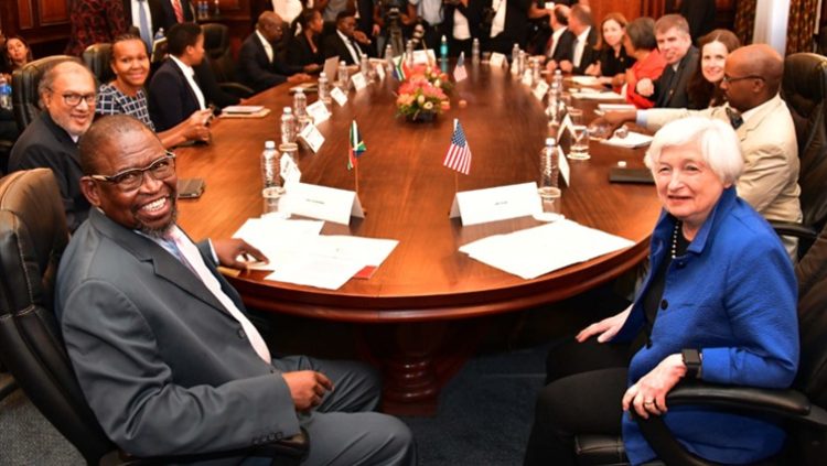 Minister Enoch Godongwana together with  US Treasury Secretary Janet Yellen.