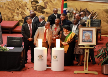 Members of Parliament during a candlelight ceremony to honour the life of the late founding Speaker of the National Assembly in democratic South Africa, Dr Frene Ginwala at the Cape Town City Hall on February 6, 2023.